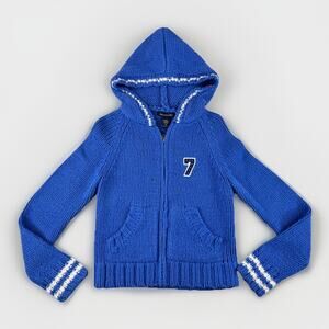 Vintage Abercrombie & Fitch Y2K Women’s Wool Blend Knit Zip Up Hoodie‎ M Blue